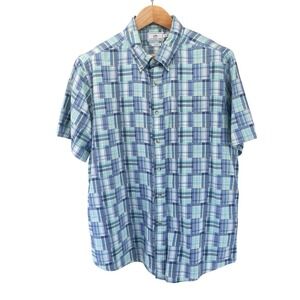 Southern Tide Mens XL Short Sleeve Button Shirt Blue Green Plaid Classic Fit
